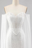 Vestido longo de baile com lantejoulas e lantejoulas com sereia branca e capa