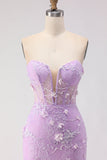 Espartilho de Sereia Sem Alças Roxo, Vestido de Baile Longo com Contas