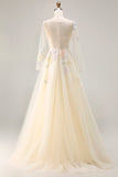 Vestido de Baile de Finalistas Longo em Tule com Espartilho Lilás Linha A e Mangas Compridas