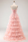 Blush Folhos Sem alças com folhos em camadas A Line Curtas Corset Vestido de Baile Longo com Fenda