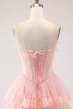 Corset de Lantejoulas A Line, Strapless Strapless Corset, Vestido de Baile Longo com Folhos em Camadas e Fenda
