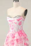 Flor Rosa Branca Uma Linha Querida Sequins Tiered Corset Long Prom Dress with Slit