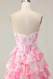 Flor Rosa Branca Uma Linha Querida Sequins Tiered Corset Long Prom Dress with Slit