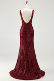 Vestido de baile de finalistas com sereia cintilante, decote em V com costas abertas e lantejoulas, vestido de baile comprido com fenda