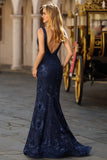 Vestido de baile de finalistas com sereia cintilante, decote em V com costas abertas e lantejoulas, vestido de baile comprido com fenda