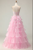 Princesa Azul Querido Corset Tiered Sequins Long Prom Dress com renda para trás