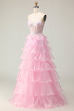 Princesa Azul Querido Corset Tiered Sequins Long Prom Dress com renda para trás