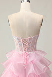Princesa Azul Querido Corset Tiered Sequins Long Prom Dress com renda para trás