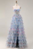 Vestido de Baile de Finalista Longo com Corte de Finalistas Longo em Linha Floral A-Line e Abertura