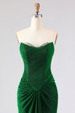 Vestido longo de baile de baile de cetim verde-escuro com alças e renda nas costas