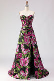 Vestido de Baile de Finalistas Longo Jacquard Floral Floral A Line Strapless
