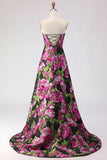 Vestido de Baile de Finalistas Longo Jacquard Floral Floral A Line Strapless