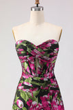 Vestido de Baile de Finalistas Longo Jacquard Floral Floral A Line Strapless