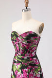 Vestido de Baile de Finalistas Longo Jacquard Floral Floral A Line Strapless