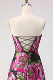 Vestido de Baile de Finalistas Longo Jacquard Floral Floral A Line Strapless