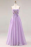 Vestido de Baile Comprido Lilás Florai Brilhante em Linha-A com Lantejoulas
