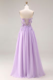 Vestido de Baile Comprido Lilás Florai Brilhante em Linha-A com Lantejoulas