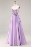 Vestido de Baile Comprido Lilás Florai Brilhante em Linha-A com Lantejoulas