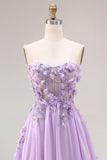 Vestido de Baile Comprido Lilás Florai Brilhante em Linha-A com Lantejoulas