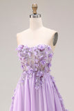 Vestido de Baile Comprido Lilás Florai Brilhante em Linha-A com Lantejoulas