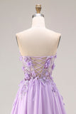 Vestido de Baile Comprido Lilás Florai Brilhante em Linha-A com Lantejoulas