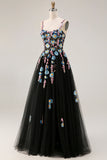 Vestido de Baile de finalistas preto brilhante, linha em A, com lantejoulas, com fenda