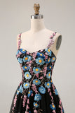 Vestido de Baile de finalistas preto brilhante, linha em A, com lantejoulas, com fenda