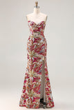 Vestido longo de baile de finalistas Florla com sereia fúcsia brilhante e lantejoulas