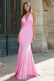 Sereia Verde Escuro Halter Cetim Ruched Long Prom Dress