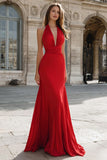 Sereia Verde Escuro Halter Cetim Ruched Long Prom Dress