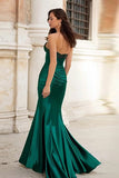 Sereia Verde Escuro Querida Appliqued Long Satin Prom Dress com Fenda