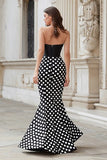 Querida preto branco ponto sereia cetim longo vestido de baile