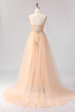 Espartilho de sereia de champanhe brilhante, vestido longo de baile de finalistas com contas
