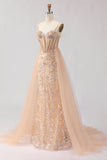 Espartilho de sereia de champanhe brilhante, vestido longo de baile de finalistas com contas