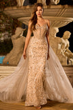 Vestido de Baile Longo com Espartilhos de Sereia de Champanhe Brilhante e Lantejoulas