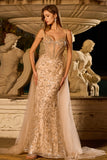 Vestido de Baile Longo com Espartilhos de Sereia de Champanhe Brilhante e Lantejoulas
