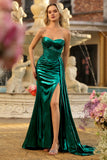 Vestido de baile de finalistas Verde Escuro Espartilho Metálico Sem Alças