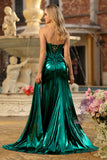 Vestido de baile de finalistas Verde Escuro Espartilho Metálico Sem Alças