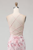 Espartilho floral rosa brilhante sereia longo vestido de baile com lantejoulas