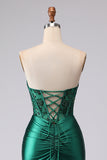 Vestido de Baile Comprido Sereia Verde Escuro com Espartilho e Aplicações de Missangas