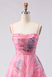 Espartilho floral de tule com padrão A cor-de-rosa Vestido de Baile comprido com fenda