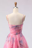 Espartilho floral de tule com padrão A cor-de-rosa Vestido de Baile comprido com fenda