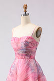 Espartilho floral de tule com padrão A cor-de-rosa Vestido de Baile comprido com fenda