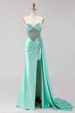 Sweetheart Mermaid Vestido Longo de Baile de Finalistas Verde Menta com Fenda