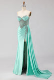 Sweetheart Mermaid Vestido Longo de Baile de Finalistas Verde Menta com Fenda