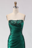 Vestido de Baile de Baile Longo Sem Alças com Lantejoulas Verde Escuro e Ranhurado Verde Escuro