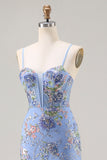 Vestido de Baile de Baile Floral com Lantejoulas Cor-de-Rosa e Com Folhos e Abertura