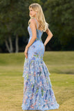 Vestido de Baile Longo Floral com Folhos e Lantejoulas