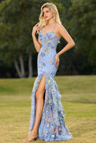 Vestido de Baile Floral Longo com Abertura de Sereias Rosa com Lantejoulas