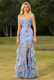 Vestido de Baile Longo Floral com Folhos e Lantejoulas